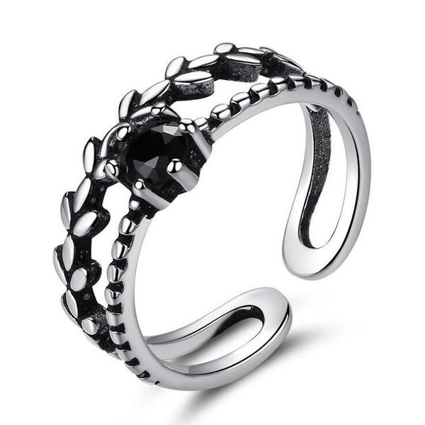 

cluster rings sunnyyou trendy simple black zircon round open ring for women antique silver vintage punk adjustable tail gift jewelry, Golden;silver
