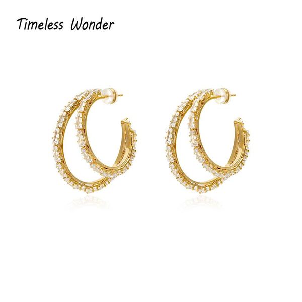 

hoop & huggie timeless wonder gorgeous zirconia geo open earrings women jewelry goth boho ins fancy party statement hiphop kpop 5684, Golden;silver