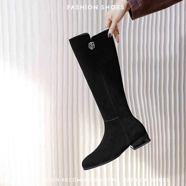 

boots genuine leather knee-boots woman plus size 22-26.5cm lateral zipper long winter 3/5cm heel women's low3, Black
