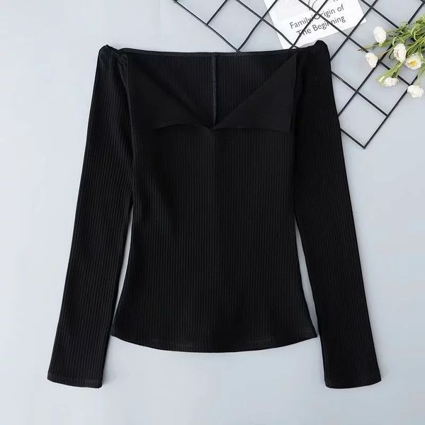 

lapel casual dresses small off shoulder long sleeve t-shirt, Black;gray