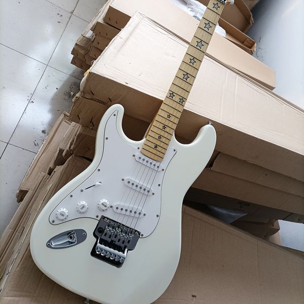 

6 strings white left handed electric guitar with tremolo bar,maple fretboard
