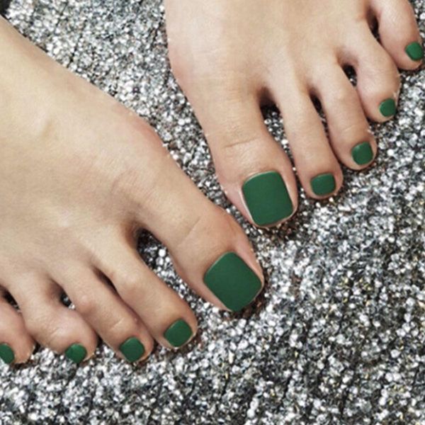

nail gel 24pc/set diy dark green matte short square false fake artificial toe nails tips art decoration with glue, Red;pink