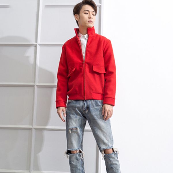 

wool big red m-4xl short woolen coat male tide youth lapel ocean jacket festive clothes club shirt hip hop wmle, Black