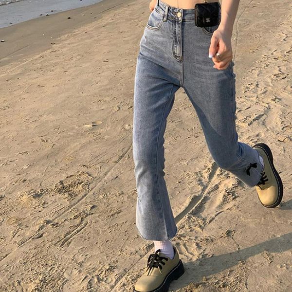 

women's jeans 2021 fashion sweet kawaii girl bowknot micro-flared pants summer large size split high-waisted straight nine, Blue