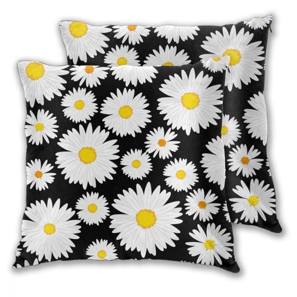 

pillow case 2pcs square white daisies flowers decorative cushion cover for bedroom living room home hall art decor