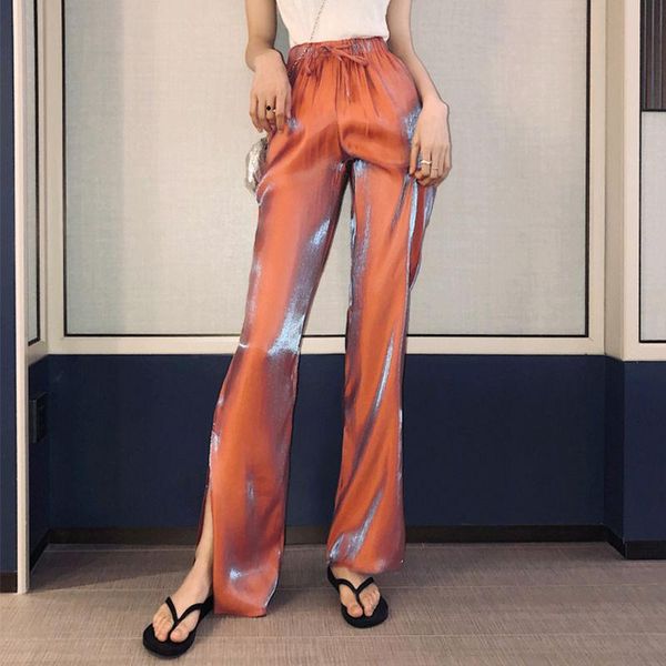 

pants women spring and summer high waist wide leg slit straight mopping the floor trousers women's & capris, Black;white