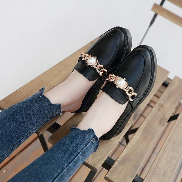 

slippers metal chains pearl round toe creepers muffin summer black platform shoes wedges slingbacks femme slides casual footwear