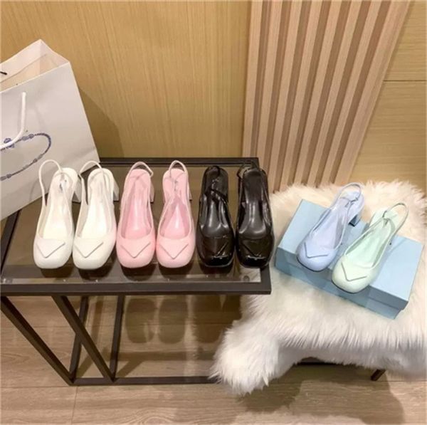 

2022 new spring women mid-heel pump sandals designers dress party shoe square toe leather high heel mules ladies high heels shoes size eur35, Black