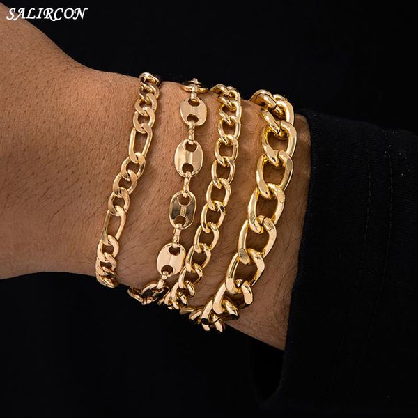 

punk aluminium link chains couple bracelets on hand vintage aesthetic multi layer women men bracelet kpop jewelry gift 2021trend link, chain, Black