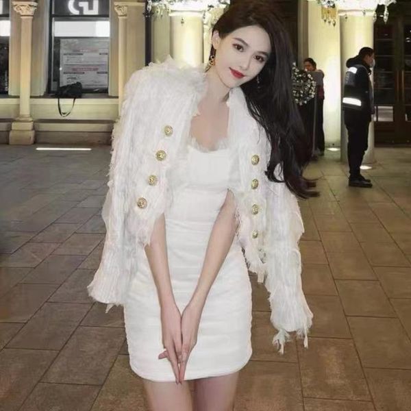 

women's jackets fall winter tweed women white coats crop, Black;brown