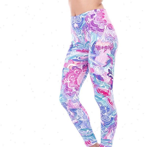 

spring fashion women legging legins exotic purple flowers printing elegant cozy high waist woman leggings drop, Black