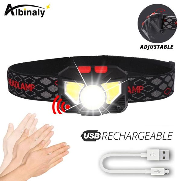 

head lamps motion sensor led headlamp ultra bright headlight usb rechargeable 6 lighting modes waterproof material for running, fishing