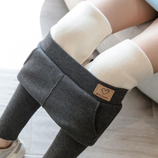 Pantaloni da donna Capris invernali in peluche addensato esterno leggings da indossare moda coreana vita alta cashmere tasca sottile leggings elasticizzati caldi