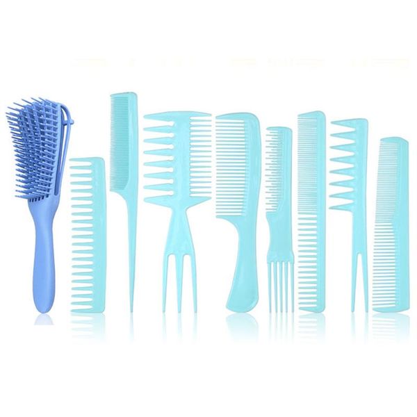 

hair brushes 9pcs comb kit detangler styling set cutting brush woman men hairbrush clip barber accessories, Silver