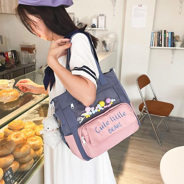 

evening bags cute bear letters print nylon shoulder bag casual large capacity patchwork cossbody transparent contrast color kawaii bolsas