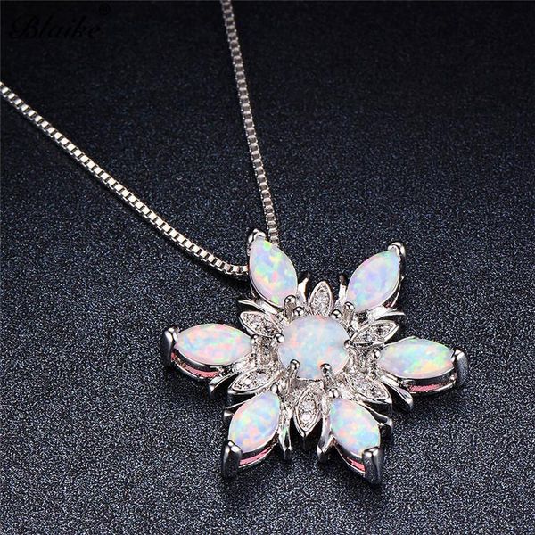 

pendant necklaces blaike luxury 925 sterling silver white fire opal snowflake for women fashion wedding jewelry christmas gifts