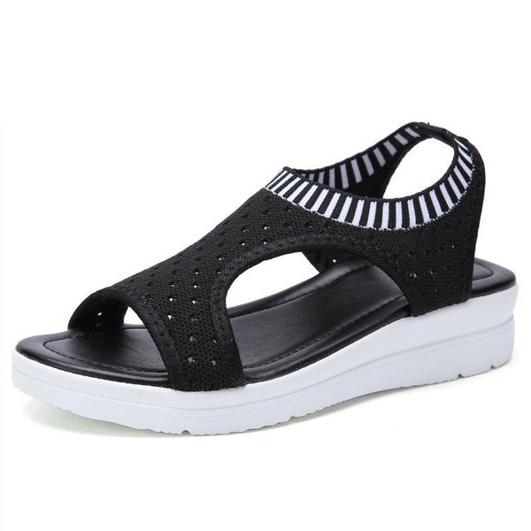 

sandals 2021 9 colors woman flat summer shoes fashion women's wedge comfortable ladies plus size 35-45, Black