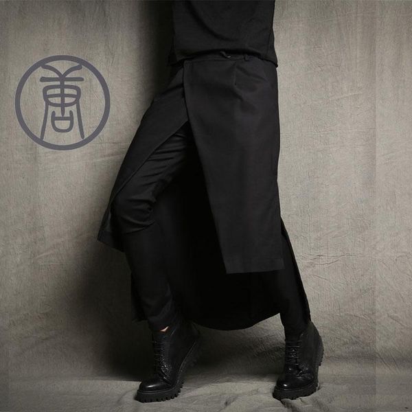 

men's pants s-5xlmale culottes boot cut jeans trend costumes skirt novelty harem casual trousers, Black