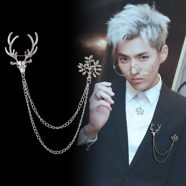 

luxury designers fawn brooch chain jewelry men's and women's suits shirts temperament neckpin collar button brooch pin accessories, Gray