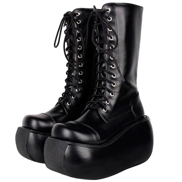 

angelic imprint handmade women motorcycle cool punk boots lady lolita shoes woman gothic high round heels pumps 9609 10cm 33-47, Black