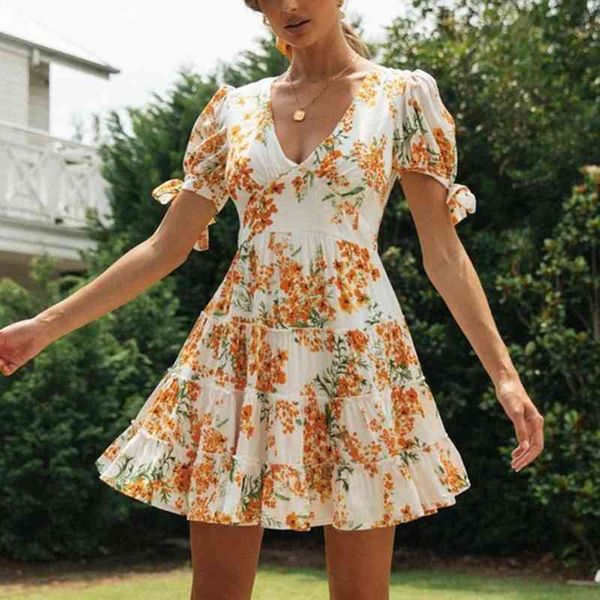 

casual dresses women summer floral print short sleeves deep v neck a-line ruffles beach fashion female vestidos uds6, Black;gray