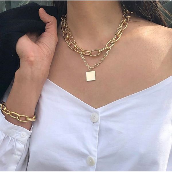 

vacuum plated 18k gold large chain summer bracelet metal wind necklace, Black