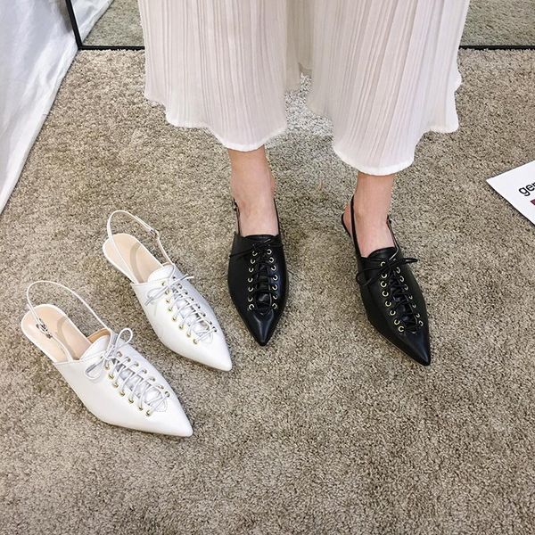 

women's shoes pointed toe sandals spring 2021 fashion lace up stiletto heels, Black