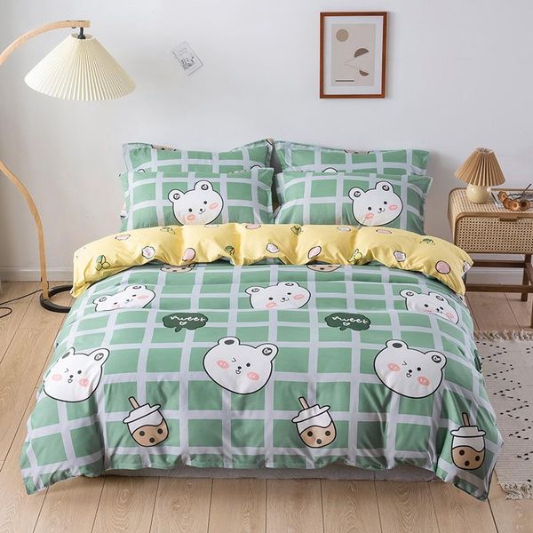 

bedding sets green bear pattern cartoon kids comforter set cute luxury fashion king  twin size bed linen duvet cover gift