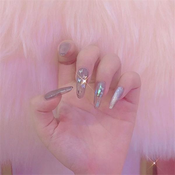 

nail gel medium and long fake nails stickers glazed spar 24 pcs with glue, Red;pink