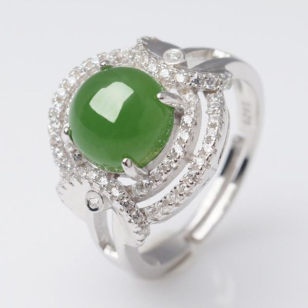 

cluster rings silver inlaid natural hetian jade ring with certificate of manufacturer hollow out half alive female bracelet, Golden;silver