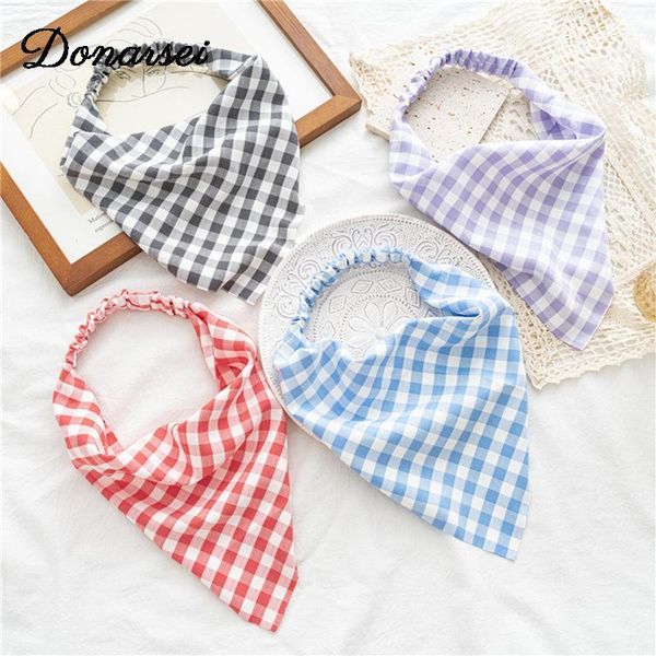 

donarsei bohemia plaid triangle headband for women spring elastic flower hairbands girls turban bandage bandanas headwear hair accessories1