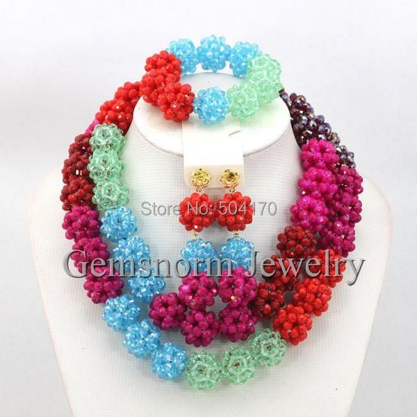 

earrings & necklace lovely african wedding&party beads jewelry set varicolored crystal bridesmaid gs663, Silver