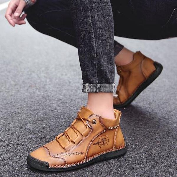 

boots men male man plus size ankle matin shoe mens lace up pu leather high-flats zapatos de hombres personlizar zapatosm0681, Black