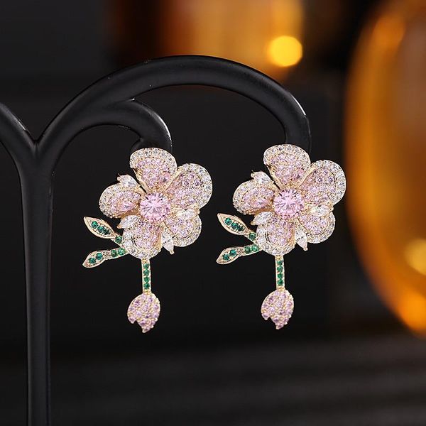 

dangle & chandelier 2021 trend earrings for women beautiful jewelry delicate zircon flower hanging drop earring fashion decoration on the ea, Silver