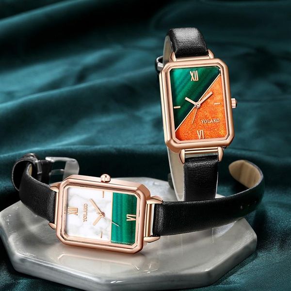 

splicing retro watches women fashion exquisite green quartz vintage leather wrist watch simple small female clock wristwatches, Slivery;brown