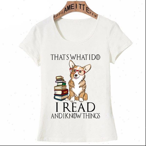 

women t shirt corgi dog for book lovers nerds readers or english teachers cute girl casual tees short sleeve, White