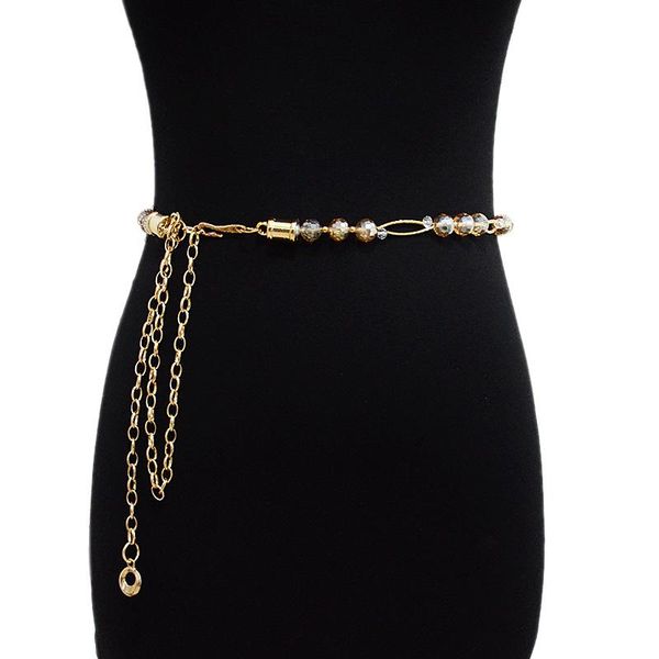 

belts 2021 fashion ladies belt summer casual decoration handmade beaded crystal beads chain waist with skirt, Black;brown