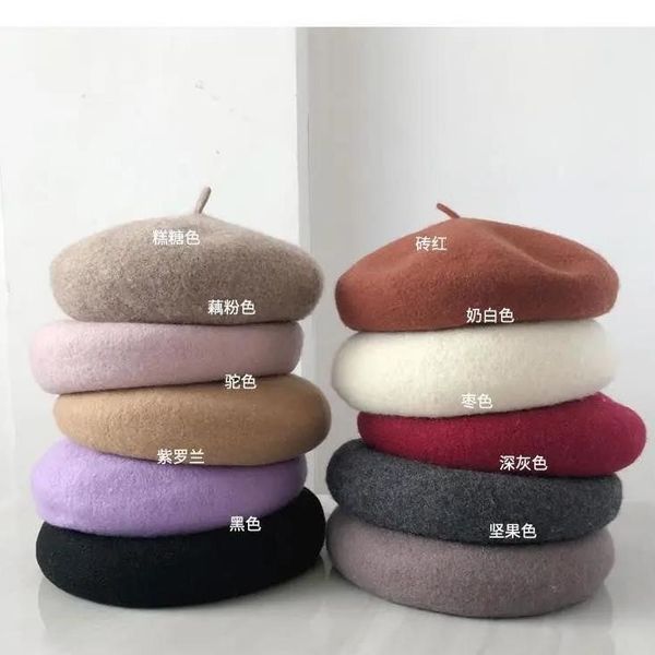 

brand caps purple beret hat female autumn and winter korean version versatile pumpkin wool hat painter student, Blue;gray