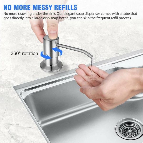 

liquid soap dispenser kitchen sink 304 steel pump cleaning bathroom silicone extension head tube l9b0