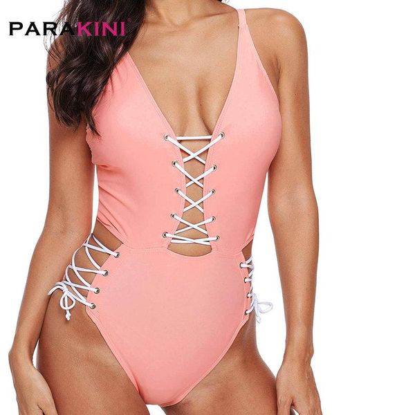 

one-piece suits parakini women deep v one piece swimsuit bandage swimwear bodysuit push up monokini bathing