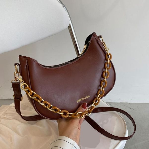 

fashion women pu leather shoulder crossbody messenger bag casual ladies thick chain solid color hobos handbags purse cross body