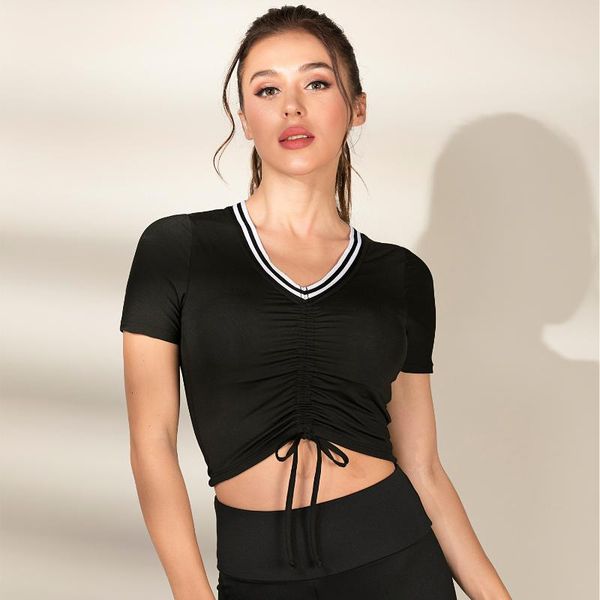 

yoga outfit women yaga gym crop compression workout athletic short sleeve shirt draw string tank with removable pads