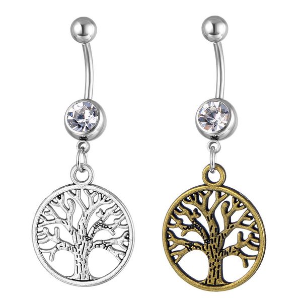 

d0638 life tree belly navel button ring mix colors, Silver