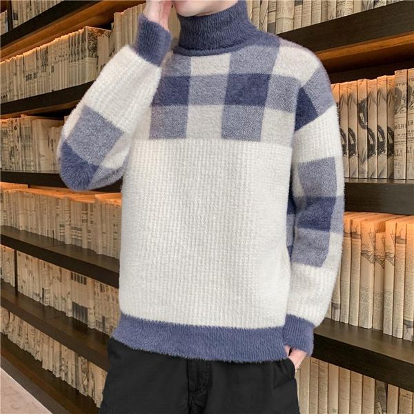 

men's sweaters autumn winter plaid pullover men fashion casual knit sweater homme trend, White;black