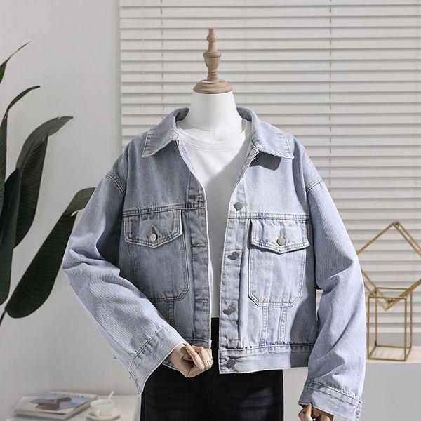 

women's jackets vintage light blue denim jacket women short coat korean loose long sleeve harajuku casual jeans chaqueta mujer spring, Black;brown