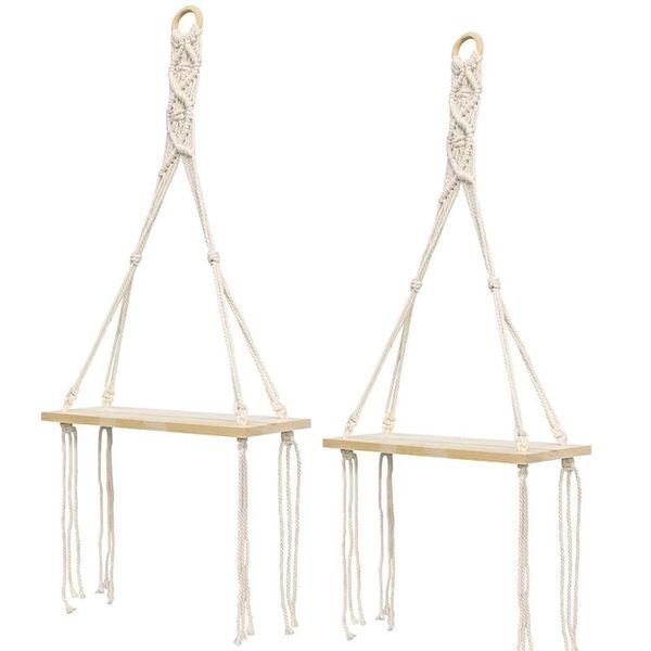 

2pcs macrame wall hanging floating shelves,wood storage tapestry shelf bohemian living room bathroom bedroom decor gifts other home