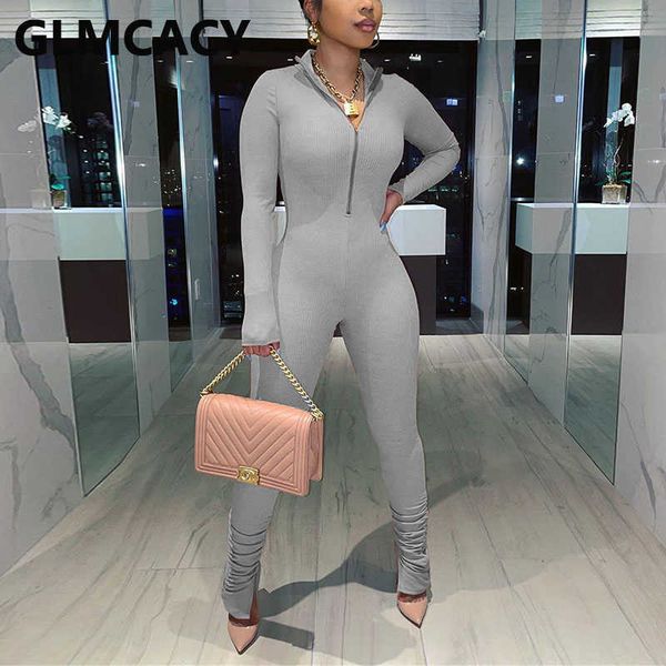 

5 colors long sleeve slim jumpsuits casual chic streetwear overalls jumpsuit 210702, Black;white