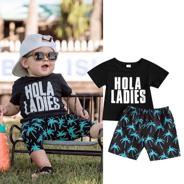 

0-3y summer casual kids boys clothes sets letter print short sleeve t shirts beach shorts clothing, White