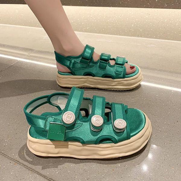 

sandals 2021 women shoes fashion open-toed sport platform wedges comfortable thick sole beach sandalias mujer, Black