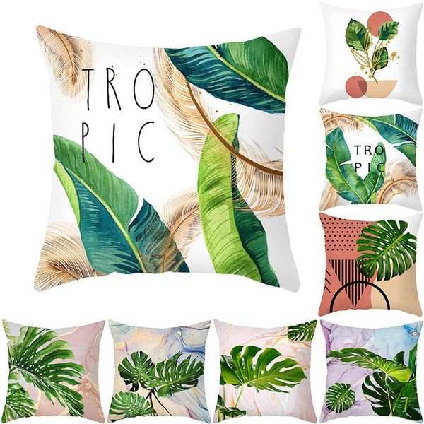 

pillow case 45*45cm nordic tropical plants quicksand green leaves polyester decorative pillowslip waist throw cushion car decor